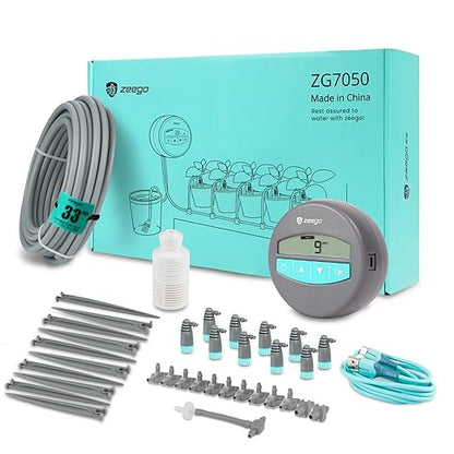 Zeego Automatic Drip Irrigation Kit with Digital Programmable Water Timer, 10 Potted Indoor Outdoor Houseplants Support (Incremental Support), Smart DIY Watering Schedules/Modes