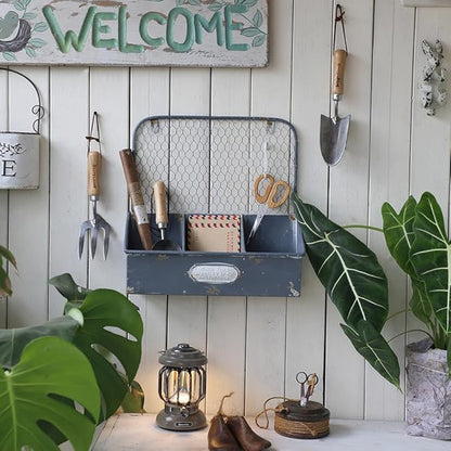 Vintage Metal Hanging Flower Pot Rustic Wall Mounted Planter with 3 Compartment Farmhouse Plants Holder Succulents Tubs for Garden Railing Fence Patio Yard Outdoor Decor Blue