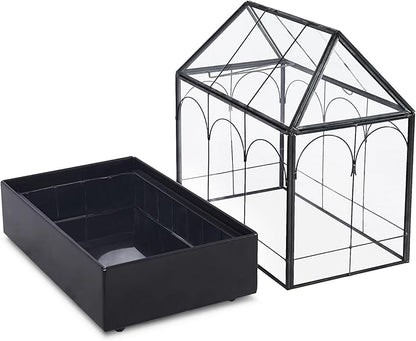 Glass Plant Terrarium with Lid and Tray 9.4"×5.7"×11.2" Geometric Garden Terrarium Glass Container for Plants Indoor Mini Tabletop Greenhouse Orchid Succulent Cacti Planter Kit