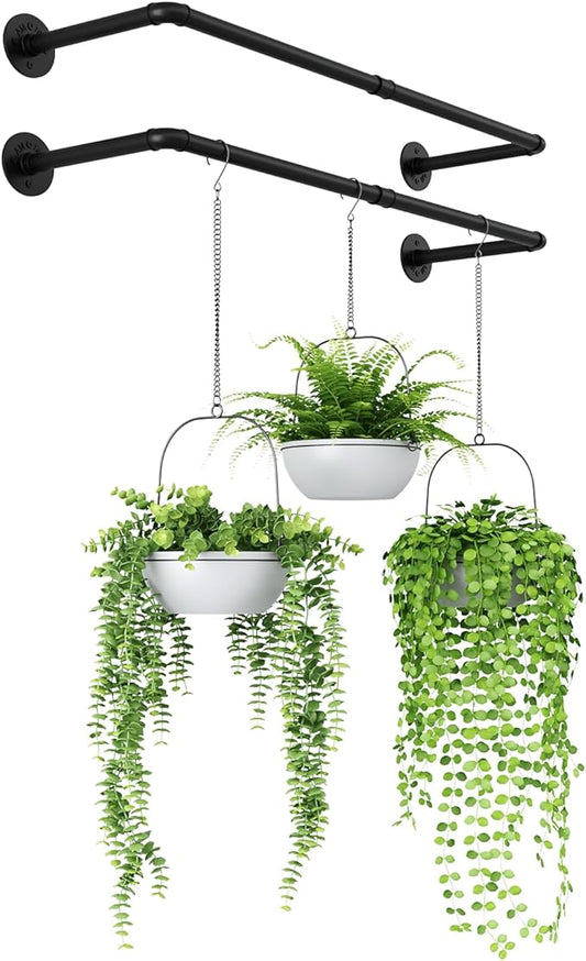 Bamworld 36.2" Hanging Planters 2PCS for Indoor Plants Hanging Plant Holder Plant Hanger Indoor Ceiling Window Plant Shelves Wall Mount Black Metal Rod(Pot&Plant Not Included)