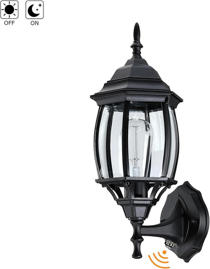 16.8 Inch Outdoor Porch Light Dusk to Dawn, Black Outside Lights for House Outdoor Exterior Wall Sconce with Dusk to Dawn Sensor, Black Wall Lantern for Porch Garage,Front Door,E26