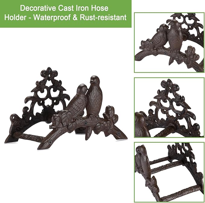 OwnMy Cast Iron Garden Hose Holder Heavy Duty Wall Mount Water Hose Reels Holder, Decorative Water Hose Hanger Garden Hose Storage Organizer Rack for Outdoor Lawn Yard, 10"L x 4.7"W x 6.5"H