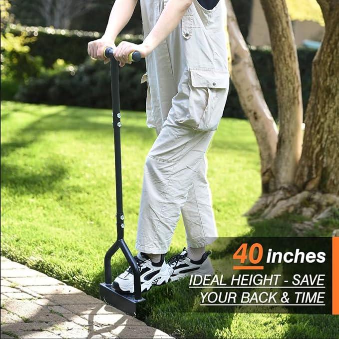 Colwelt Manual Edger Lawn Tool 40-inch, Half Moon Edger Chopper Lawn Tool with V-Shape Serrated Blade, Solid Steel Lawn Edger Tool with Soft T-Grip, Garden Edger for Sidewalk, Grass, Yard, Landscape