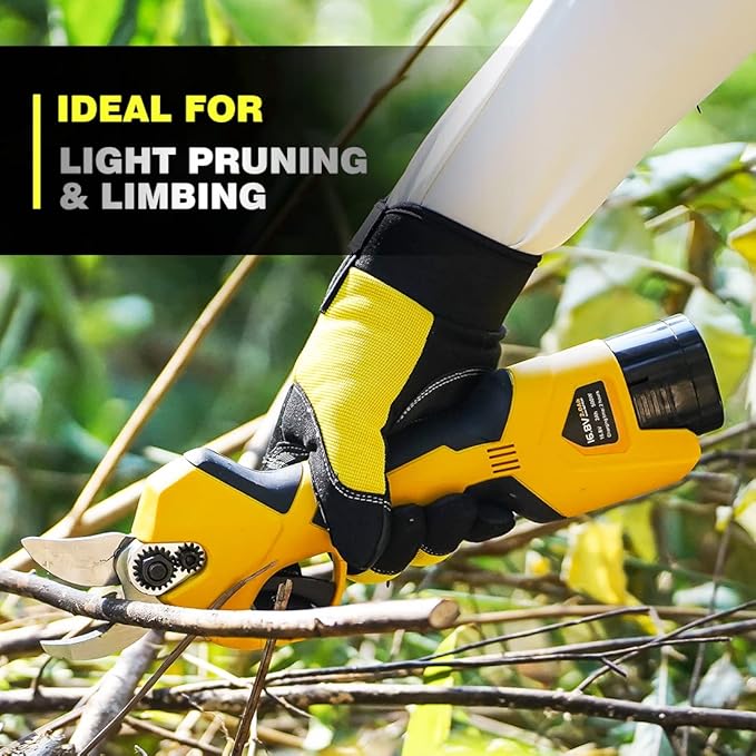 Electric Pruning Shears, Cordless Battery-Powered Pruner with SK5 Blades, 25mm Cutting Diameter, 2 x 16.8V Rechargeable Lithium Batteries, Professional Tool for Tree Trimming and Branch Cutting.