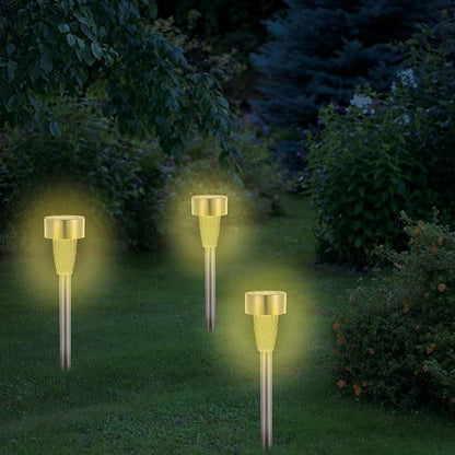 12Pcs Stainless Steel Solar Lawn Stake Lights Warm White Outdoor Pathway Garden Solar Powered Decorative Lighting for Yard Patio