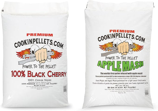 CookinPellets Black Cherry Smoker Smoking Hardwood Wood Pellets, 40 Pound Bag Bundle with CookinPellets Apple Mash Hard Maple Smoker Smoking Wood Pellets, 40 Pound Bag
