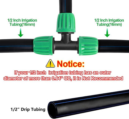 12 Pack 1/2 Inch Drip Irrigation Tee (1/2" ID x 0.65" OD), Drip Line Irrigation Locked Barbed 3 Way T for 1/2'' Irrigation Tubing Anti Leak Irrigation System Tee Fittings