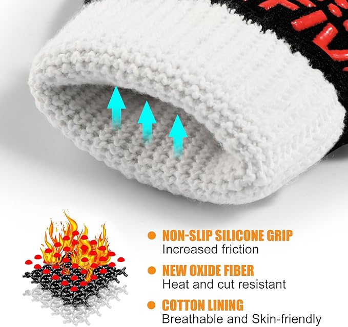 BBQ Gloves, Oven Gloves, 1472°F Extreme Heat Resistant Barbecue Gloves, Silicone Non-Slip Oven Mitts, Kitchen Gloves for Cooking, Grilling, and Baking (Red)