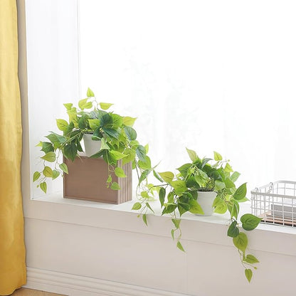 Tiita 2 Pack Fake Plants Artificial Scindapsus Aureus in Pots, Realistic Fake Greenery Potted Plants for Home Office Desk Window Sill Bathroom Bedroom Outdoor Indoor