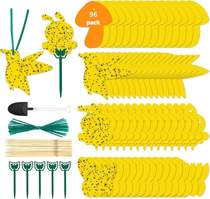 96 Pack Yellow Fungus Gnat Sticky Traps, Gnat Traps for House Indoor Gnats Killer, House Plant Gnats Bugs Sticky Killer Fruit Fly Traps for Indoor