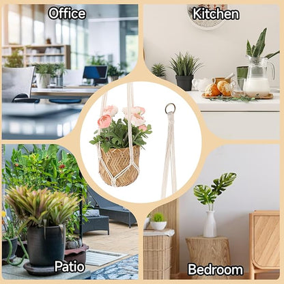 Extra Long Macrame Plant Hanger, 2 Pack Boho Hanging Planters Baskets for Indoor Plants Decorative Braided Cotton Rope Flower Pot Holder with Metal Hook Rings for Outdoor Home Decor, 34 Inches