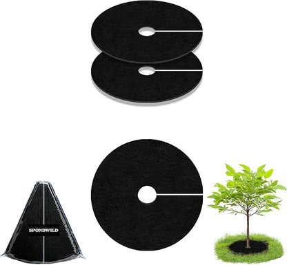 Mulch Tree Ring,28.35" 2 Pack Non-Woven Tree Mulch Ring,Reusable Tree Ring Mulch Mat,Degradable Weed Control Fabric Mat for Landscaping Weed Control Root Protection,Tree Barrier Ring