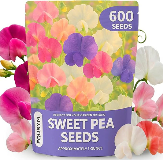 600+ Count Sweet Pea Seeds – Fragrant Flower Seeds, Easy to Grow with High Germination, Colorful Flowering Vines for Trellis, Garden Beds, Balcony, and Patio Planter