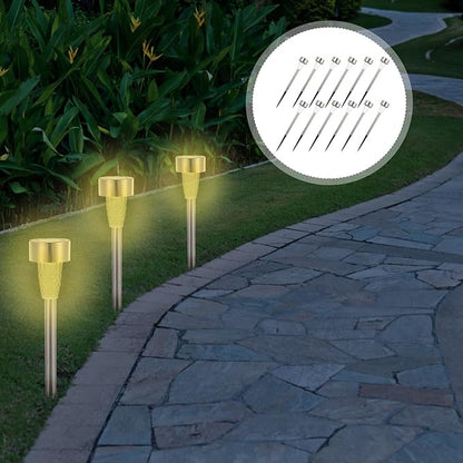 12Pcs Stainless Steel Solar Lawn Stake Lights Warm White Outdoor Pathway Garden Solar Powered Decorative Lighting for Yard Patio