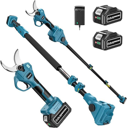 Cordless Electric Pruning Shears with Pole, 2.4" Max Cutting Diameter 14.7FT Reach, Brushless Pole Pruning Shears with 21V 2×4.0Ah Battery, Power Pole Tree Pruner for Branch Trimming