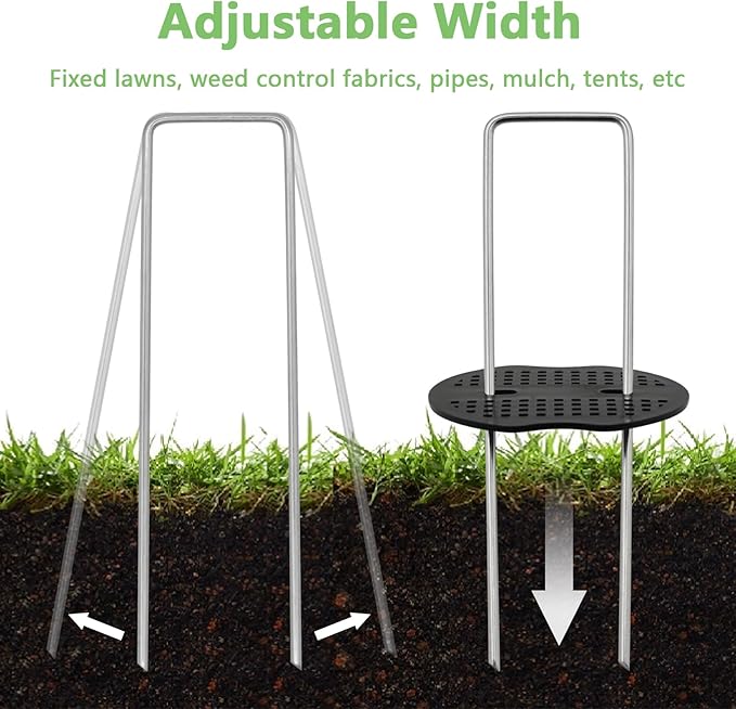 BDS-HOME 100sets Heavy Duty Garden Landscape Staples and Fixing Gasket with 1pc Pick Hook, 11 Gauge U Shaped Lawn Staples for Irrigation Hoses, Yard Weed Barrier, Fences and Tents, Decorations Fixed