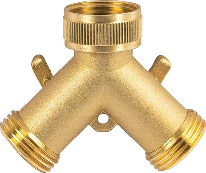 Hourleey Brass Garden Hose Splitter (2 Way), Solid Brass Hose Y Splitter 2 Valves with 2 Extra Rubber Washers (2 Pack)