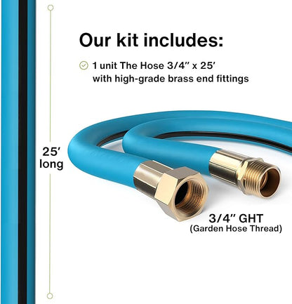 Aeromixer THE HOSE - 3/4 Inch Garden Hose 25Ft, Kinkless Commercial Garden Hoses, Heavy Duty Industrial Water Hoses for Outdoors, 650 PSI High-Pressure Watering Tool for Farming and Gardening