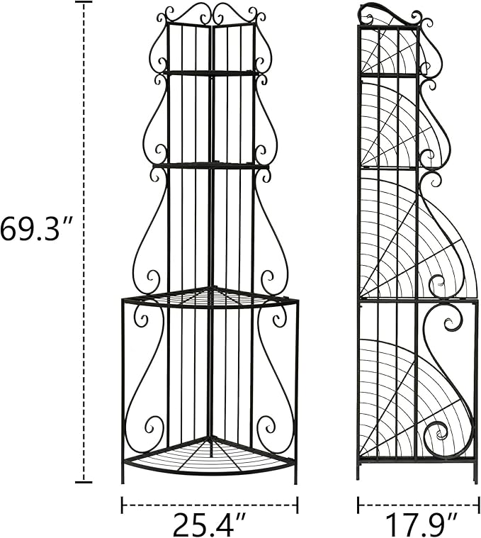 Black Corner 4-Tier Plant Rack, Space-Saving French Balcony Organizer with Filigree Metalwork, Indoor Shelf for Multiple Pots Garden Decor
