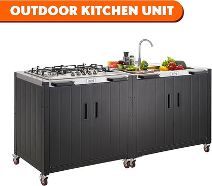 Gas Grill, Movable Outdoor Gas Stove Stainless Steel Top with Cabinet, 5 Burners with 36,200 BTUs, Outdoor Propane Grill for Outdoor Cooking, Ideal for Lawn & Garden, L35.4 x W24