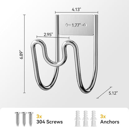 Garden Hose Holder Wall Mount - SS304 Stainless Steel Water Hose Hanger Heavy Duty Rack for Extension Cords Vacuum Hose Outside Silver (1 Pack)