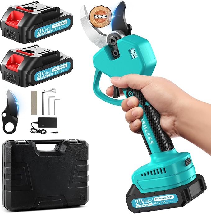 Electric Pruning Shears Cordless Pruner Shears Brushless 2.0 Inch Cutting Diameter with 2 * 2Ah Battery Pruning Shears Garden Tool for Tree Trimming Branch Cutter