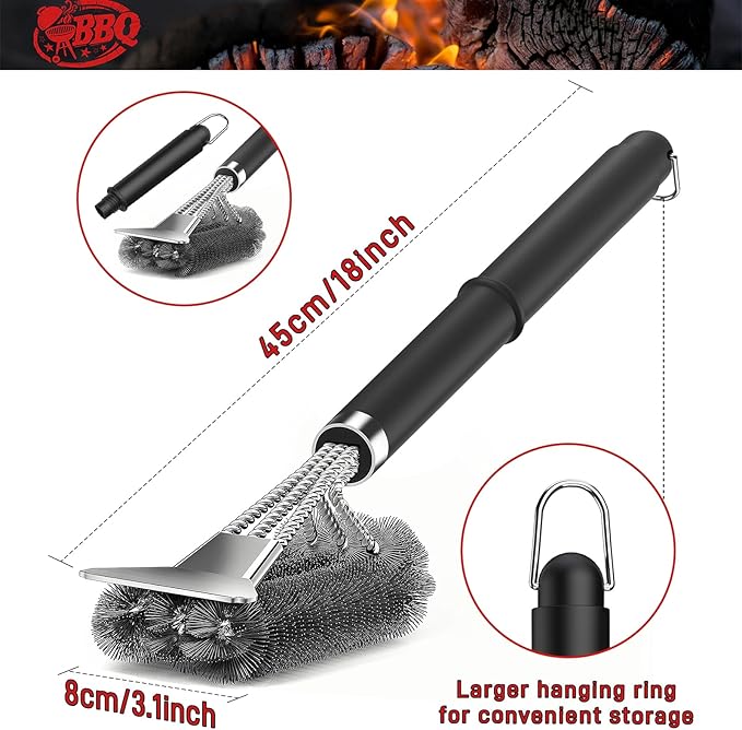 TNTOR Grill Brush with Scraper, 18" Adjustable Handle BBQ Grill Brush for Outdoor Grill, Extra Strong Grill Cleaner Accessories for Grill/Smoker/Gas/Charcoal Grill Cleaning-Gifts for Grill Wizard/Dad