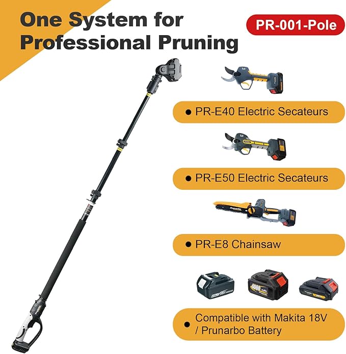 Extendable Pole for Cordless Electric Pruning Shear, Telescopic Pole 4.2-8.2 ft Extension for Gardening Tree Pruner Extended Cutting Reach for Professional Battery Secateurs Heavy Duty
