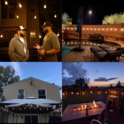 𝟰𝟴𝑭𝑻 LED Outdoor String Lights with 𝟮𝟰 Weatherproof Shatterproof Edison Style 𝑳𝑬𝑫 𝑩𝒖𝒍𝒃𝒔(2 𝑺𝒑𝒂𝒓𝒆)，Commercial Grade Waterproof Hanging Lights for Backyard Porch Balcony Party