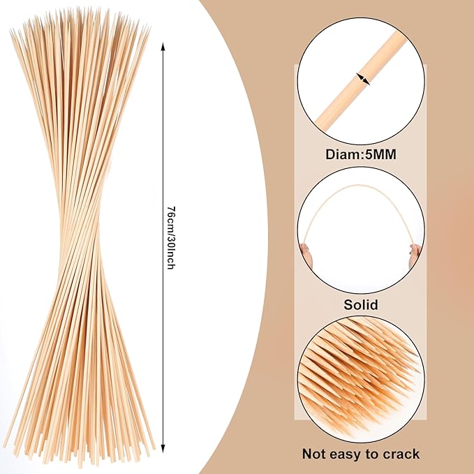 150PCS Marshmallow Roasting Sticks,30 Inch Marshmallow Sticks for Fire Pit 5mm Thick Bamboo Skewers for Smores Roaster Barbecue Grilling Campfire Kebab
