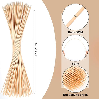 70PCS Marshmallow Roasting Sticks,30 Inch Marshmallow Sticks for Fire Pit 5mm Thick Bamboo Skewers for Smores Roaster Barbecue Campfire,Weddings and Plant Stakes