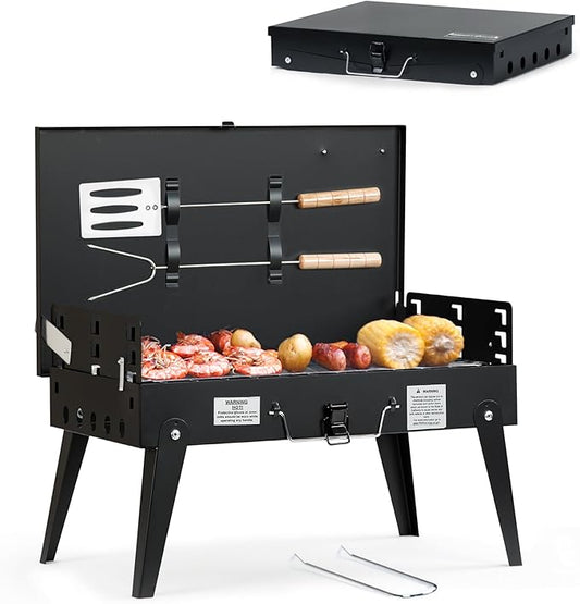 MASTER COOK Portable Charcoal Grill, Foldable BBQ Grill Kit Easy to Carry, Mini Tabletop Grill for Outdoor Camping, Patio and Picnic, 17.1”*10.8”*2.5”