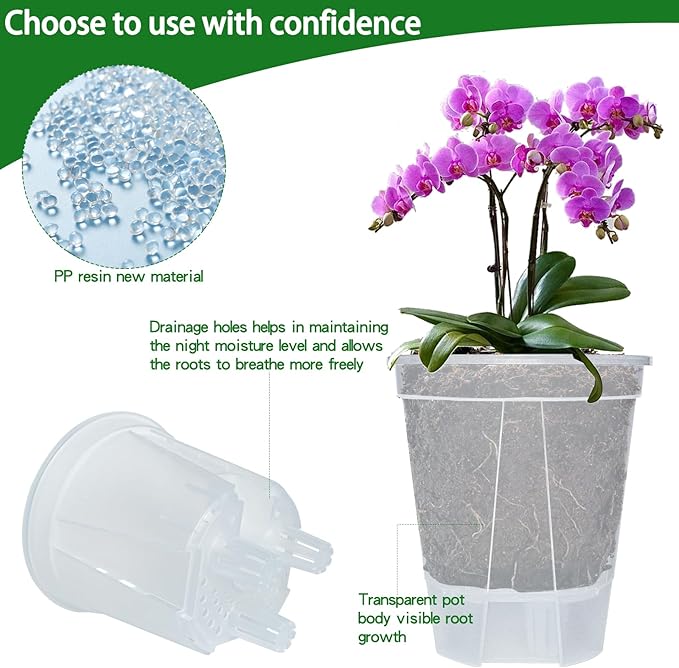 Cdd's Path 6-Pack Self Watering Pots Set with Holes for Indoor/Outdoor Plants,2 Each of 5, 6 and 7 Inch Planter Pot with Watering Hole/Reservoir and Air Pipes,Clear