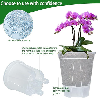 Cdd's Path 6-Pack Self Watering Pots Set with Holes for Indoor/Outdoor Plants,2 Each of 5, 6 and 7 Inch Planter Pot with Watering Hole/Reservoir and Air Pipes,Clear