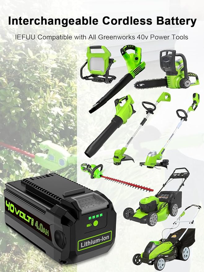IEFUU Compatible with Greenworks 40V Battery 4.0Ah G-MAX 29462 29472 20202 22262 25322 29252 29482 20312, Compatible with Green Works Lithium-Ion Battery 75+ Gen 2 Cordless Power Tools Not for Gen 1