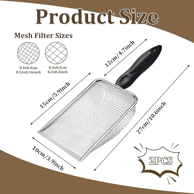 2 PCS Gardening Soil Sifter 3.8 & 5mm Mesh Stainless Steel Compost Sieves with Handle Portable Scoop Shovels for Soil, Rocks, Sand, Dirt