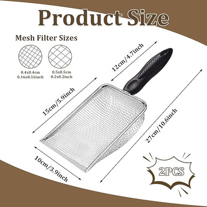 2 PCS Gardening Soil Sifter 3.8 & 5mm Mesh Stainless Steel Compost Sieves with Handle Portable Scoop Shovels for Soil, Rocks, Sand, Dirt