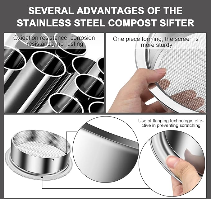 Bonsai Soil Sifter Set for Gardening - Soil Sieve with 5 Interchangeable Mesh (1mm, 3mm, 5mm, 7mm, 9mm), Garden Sifting Screen for Dirt, Sand, Rock, Filtration, Compost and Bonsai