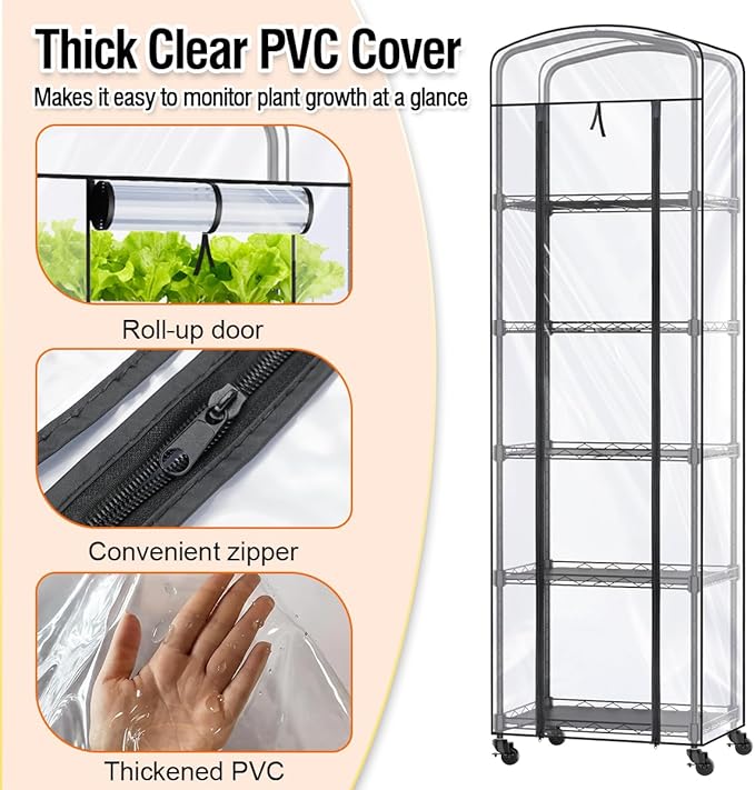 Mini Indoor Greenhouse with Grow Light & PVC Cover Portable Small Greenhouse with Shelves Adjustable 5 Tier Metal Plant Stand with Grow Light for Indoor Plants, Seed Starting,16.5"x11.4"x56.3"