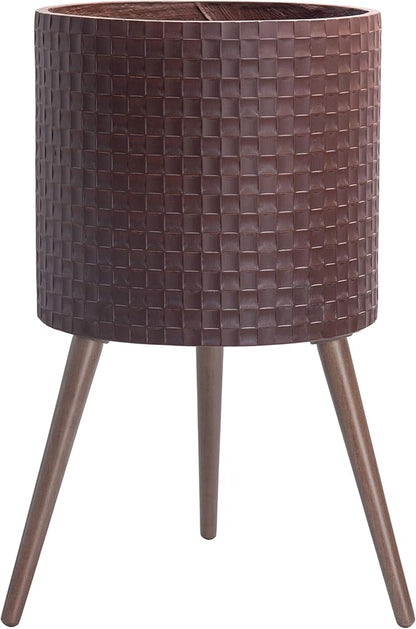 D'vine Dev 16 Inch Modern Geometric Tile Patterned Sleek Planter Pot with Stand, Indoor Outdoor Decorative Plant Holder, Espresso, 88-Z-E-6
