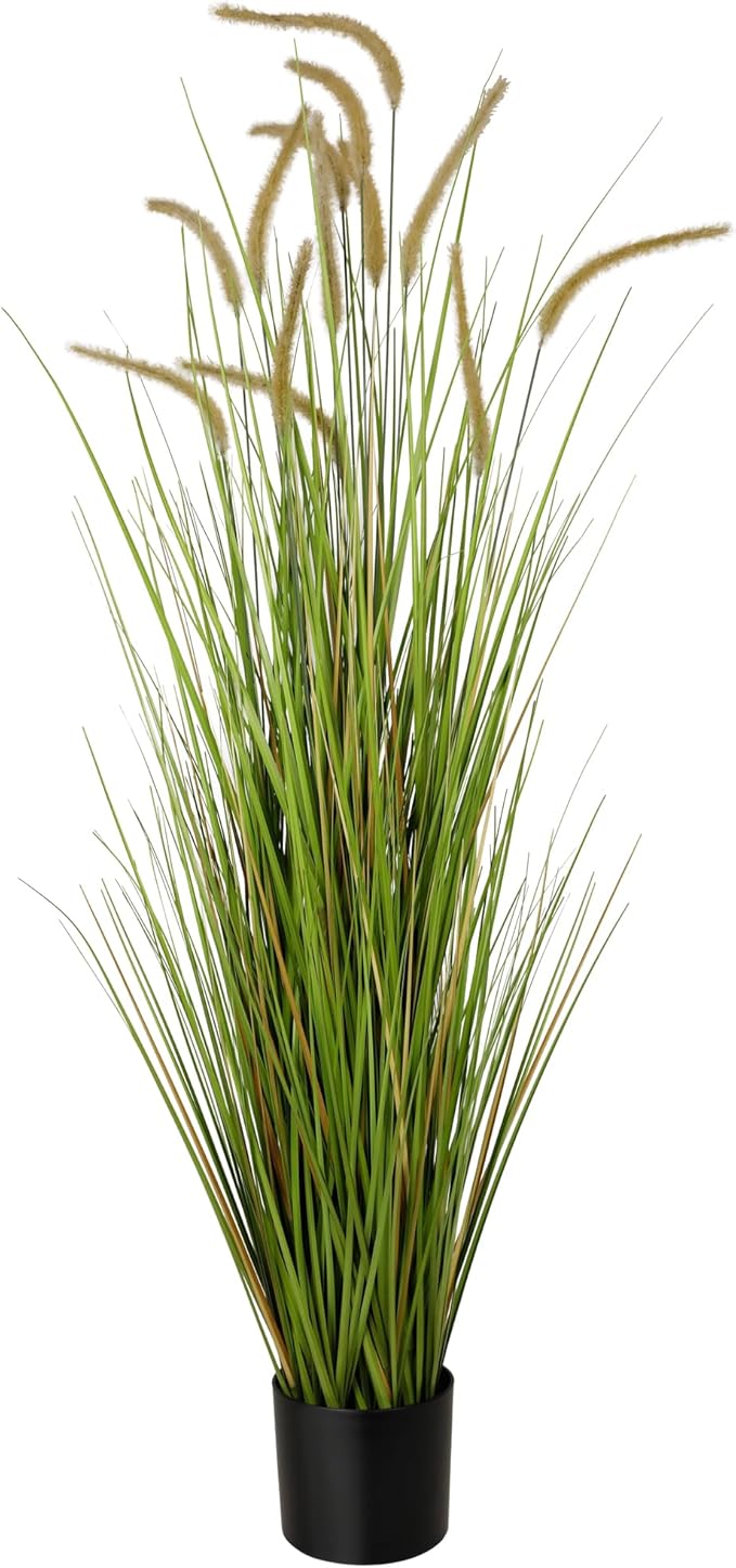KOL Artificial 5ft Horsetail Reed Grass – 59in Tall Faux Grass Plant in Pot, Indoor Outdoor Artificial Greenery for Home, Office, Wedding & Party Decor