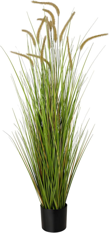 KOL Artificial 5ft Horsetail Reed Grass – 59in Tall Faux Grass Plant in Pot, Indoor Outdoor Artificial Greenery for Home, Office, Wedding & Party Decor