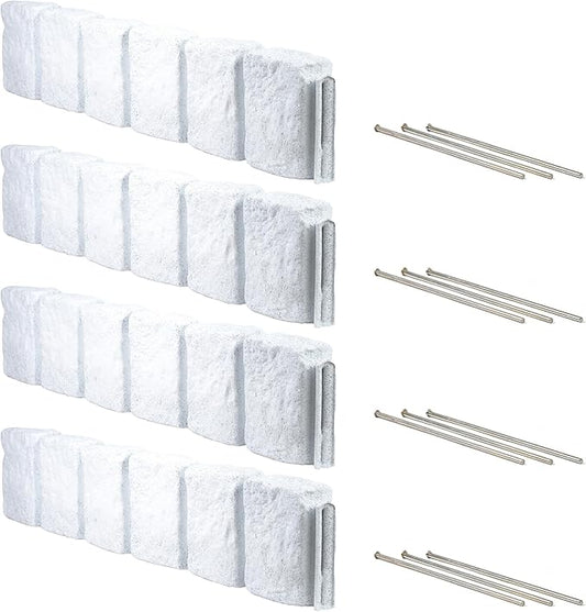 Beuta Landscape Edging | Garden Edging Border | Faux Stone Block XL for Lawn Edging, Flower Beds & Yard Edging – 4 Pack | Each Section Has 6 Blocks 48" L x 4" W x 9.5" H | 12 Spikes | Limewash