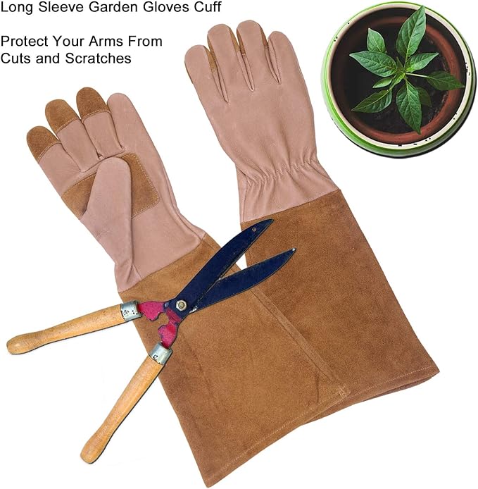 HLDD HANDLANDY Long Gardening Gloves, Leather Thorn Proof Rose Pruning Glove for Men & Women, Great Gift for Gardener