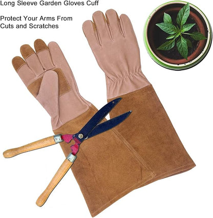 HLDD HANDLANDY Long Gardening Gloves, Leather Thorn Proof Rose Pruning Glove for Men & Women, Great Gift for Gardener