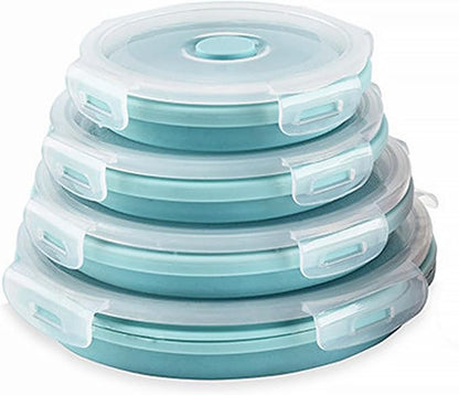 CARTINTS Silicone Collapsible Food Storage Containers-Prep/Storage Bowls with Lids – Set of 4 Round Silicone Lunch Containers – Microwave and Freezer Food Containers (Blue)