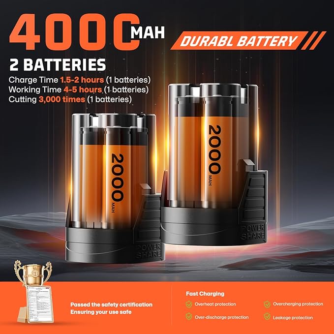 Electric Pruning Shears for Gardening,Garden Shears Brushless Trimming Branch Cutter 0.5 Second Shear Speed 0.9-1.5"Cutting Diameter,Pruning Shears with 6000 Cuts of 2 Rechargeable Battery