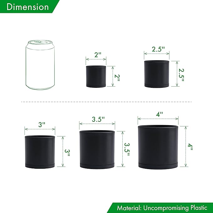 D'vine Dev Pack of 20 Plastic Plant Pots (4 Set of 2 Inch, 2.5 Inch, 3 Inch, 3.5 Inch, 4 Inch) Small Garden Planter Pots for Plant with Drainage Holes and Saucers, Black, 74-U-B