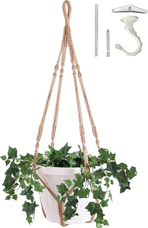 Giant XXL 55 Inches Macrame Planter Hanger Large for 15 inch Pot + Swag Hook | Extra Large Hanging Planter for Indoor Plants | No Pot/Plant Included (XXL Jute)