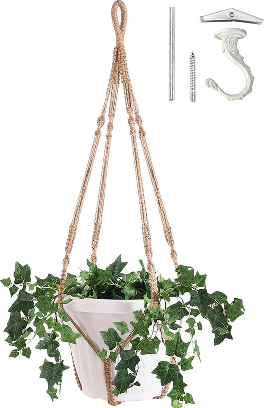Giant XXL 55 Inches Macrame Planter Hanger Large for 15 inch Pot + Swag Hook | Extra Large Hanging Planter for Indoor Plants | No Pot/Plant Included (XXL Jute)